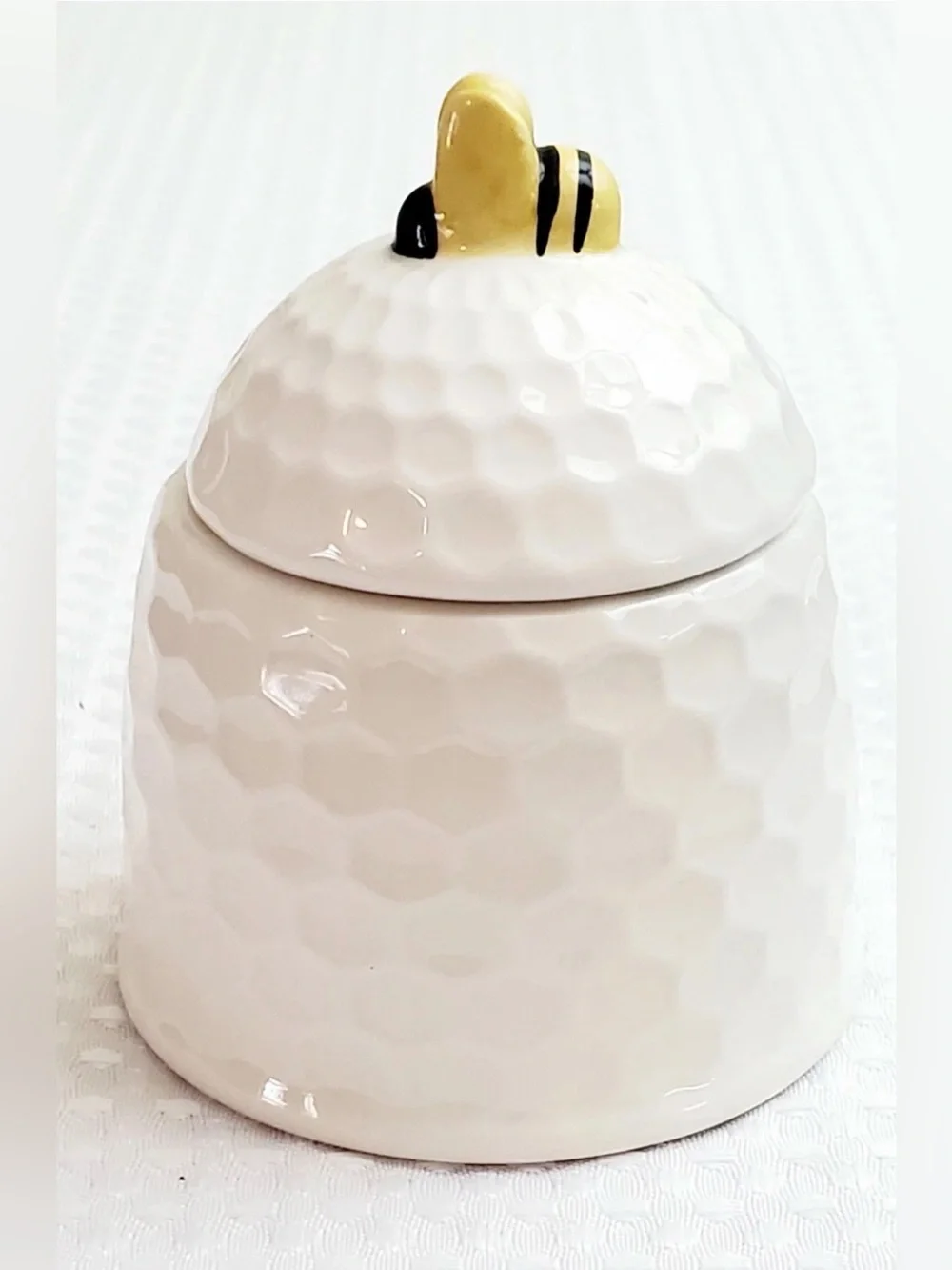Vintage Ceramic Honey Dipper Pot with Honey Comb Design & Bee On Cover 4